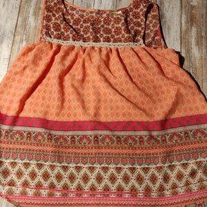 Anthropologie Orange and Pink Patterned Blouse